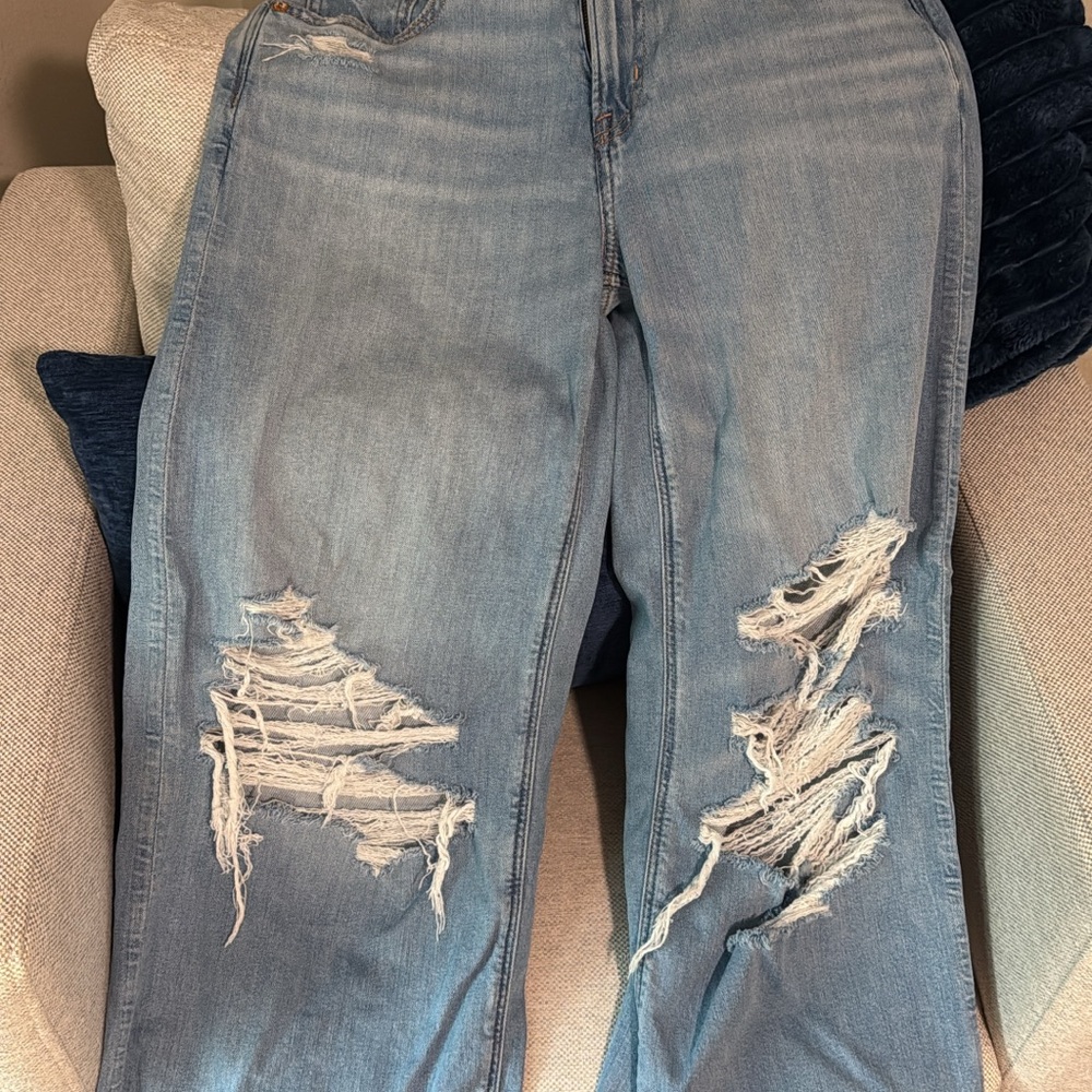 American Eagle Outfitters Light Blue Distressed Baggy Wide-leg Jeans